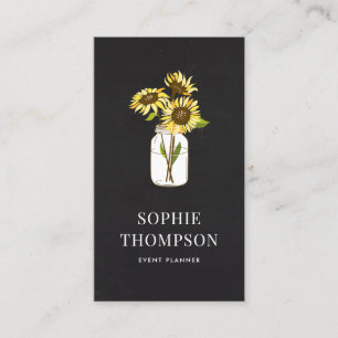 Sunflowers in Mason Jar Chalkboard Country Rustic Business Card