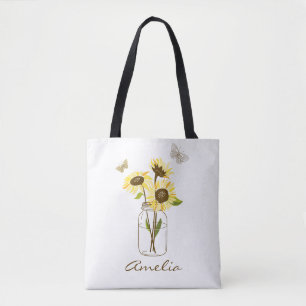 Sunflowers in Mason Jar Personalised Tote Bag