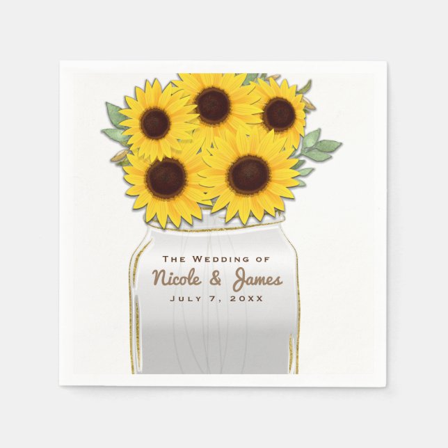 Sunflowers in Mason Jar Rustic Chic Bridal Shower Napkin (Front)