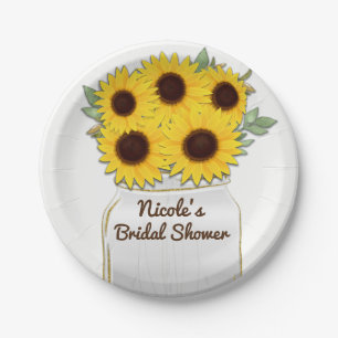 Sunflowers in Mason Jar Rustic Chic Bridal Shower Paper Plate
