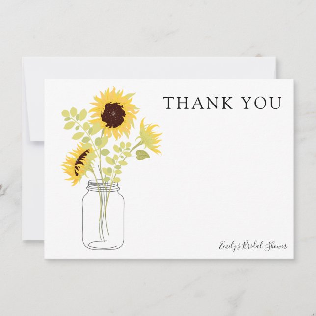 Sunflowers in Mason Jar Thank You Invitation (Front)