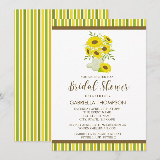 Sunflowers In Rain Boots Bridal Shower Invitation (Front/Back)