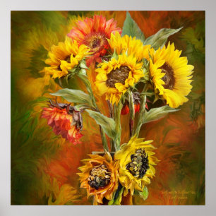 Sunflowers In Sunflower Vase - Sq_Art Poster/Print Poster