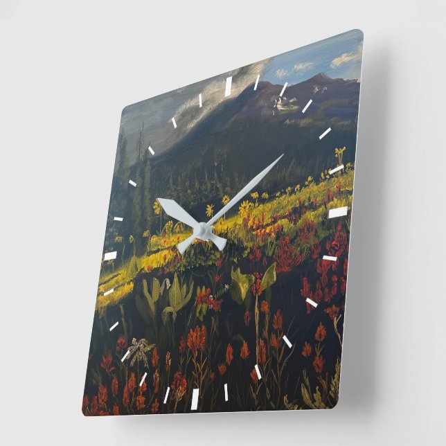 Sunflowers in the Mountains, by Gary Poling Square Wall Clock (Angle)