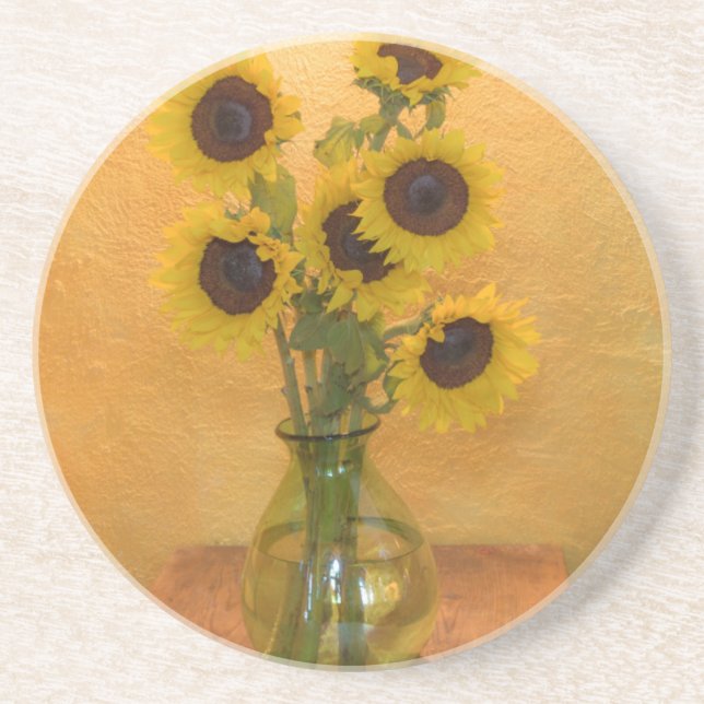 Sunflowers in vase on table 2 coaster (Front)