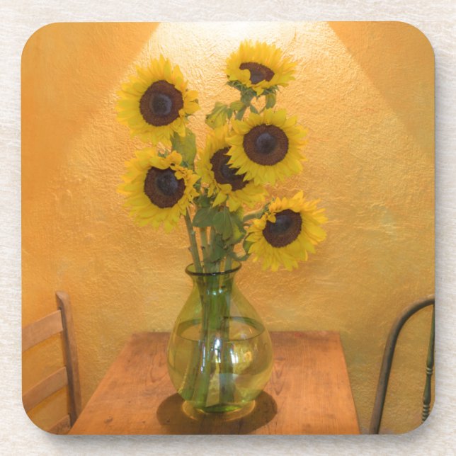 Sunflowers in vase on table 2 coaster (Front)