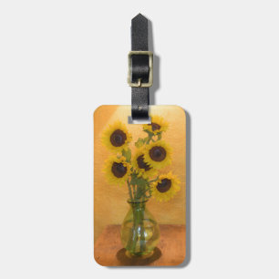 Sunflowers in vase on table 2 luggage tag