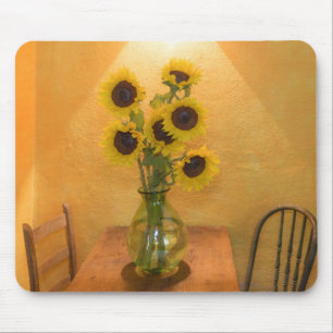 Sunflowers in vase on table 2 mouse mat