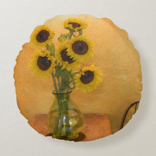 Sunflowers in vase on table 2 round cushion
