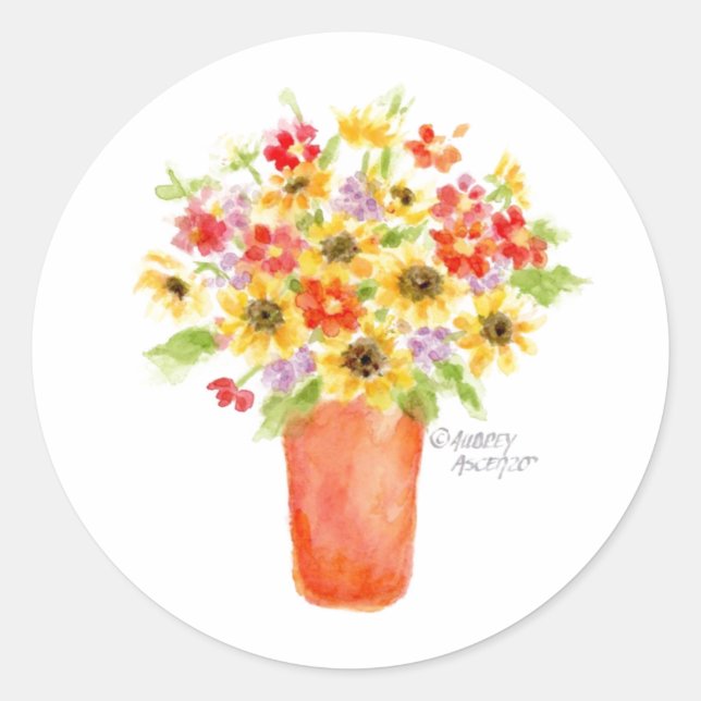 Sunflowers in Vase Stickers (Front)