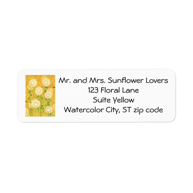 Sunflowers in Watercolor, Custom Address Labels (Front)