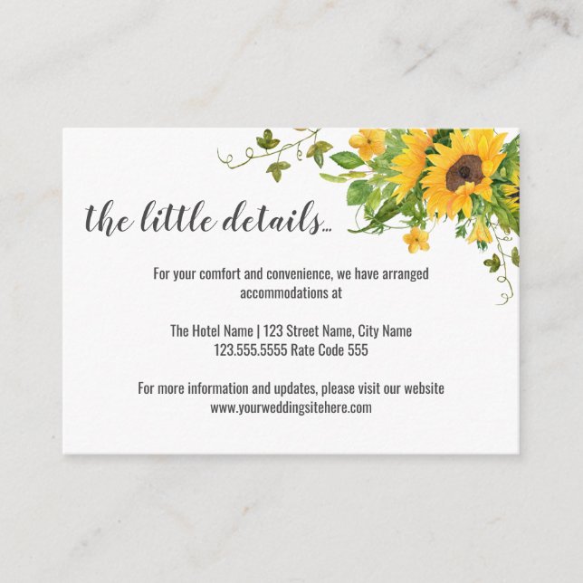 Sunflowers Information And Details Enclosure Card (Front)