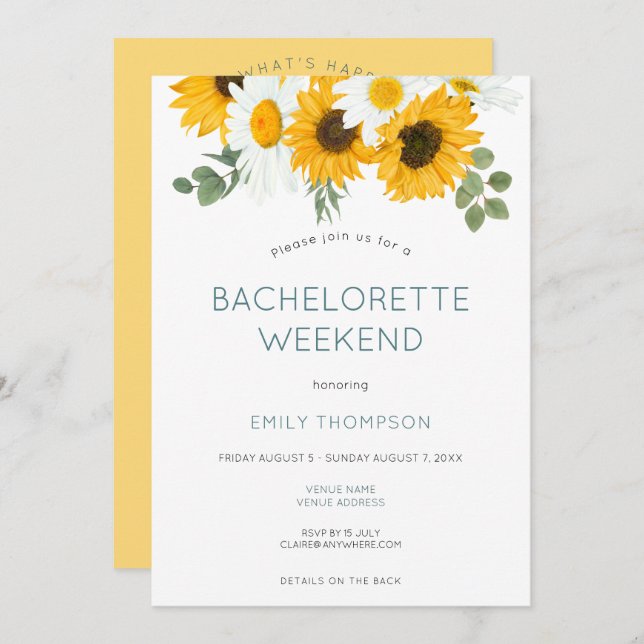 Sunflowers Itinerary Bachelorette Party Weekend Invitation (Front/Back)