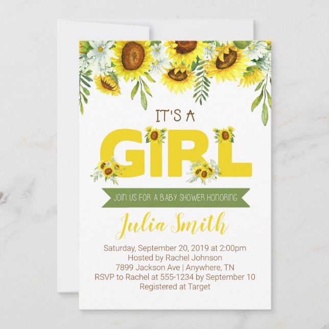 Sunflowers It's a Girl Baby Shower Invitation (Front)