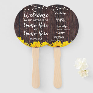 Sunflowers Jar Wood Wedding Programme Wood Fan