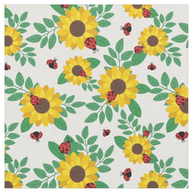 Sunflowers & Ladybugs Pattern Fabric (Close Up)
