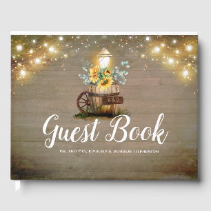 Sunflowers Lantern Rustic Country Fall Wedding Guest Book