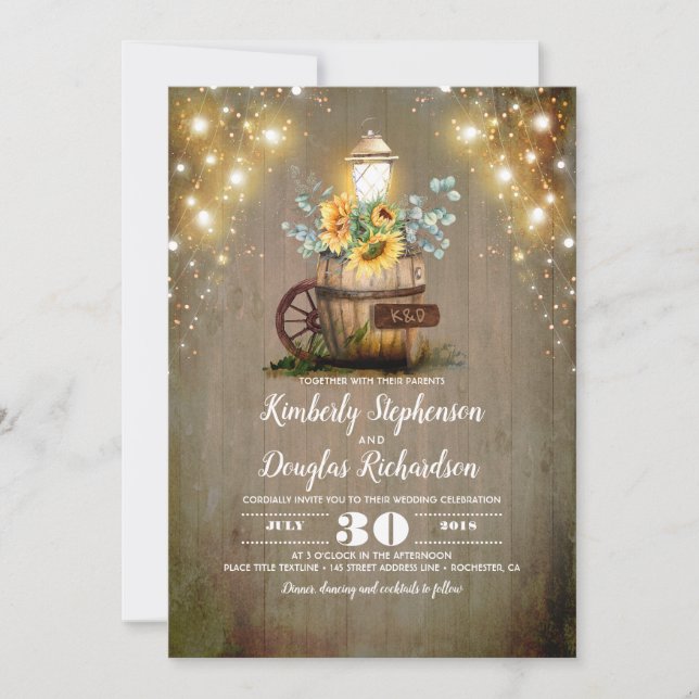 Sunflowers Lantern Rustic Floral Fall Wedding Invitation (Front)