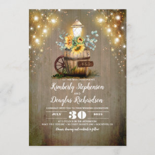 Sunflowers Lantern Rustic Floral Fall Wedding Invitation