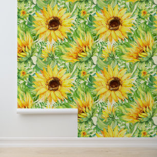 Sunflowers Large Floral on Cream  Wallpaper