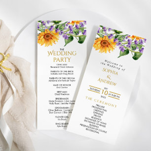 Sunflowers & Lavander Rustic Wedding Programs Programme