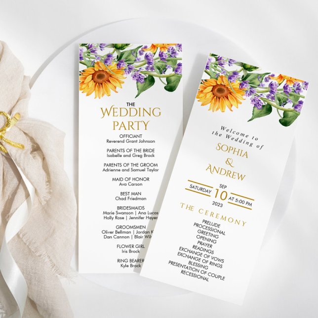 Sunflowers & Lavander Rustic Wedding Programs Programme (Creator Uploaded)