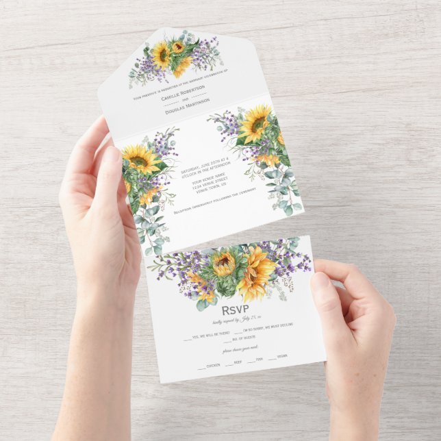 Sunflowers Lavender Eucalyptus | All In One Invitation (Tearaway)