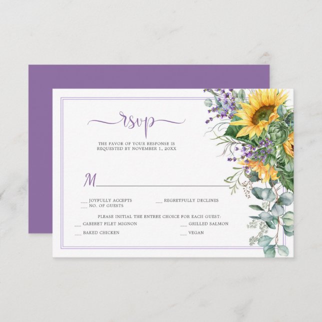 Sunflowers Lavender Eucalyptus Greenery RSVP (Front/Back)