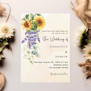 Sunflowers lavender florals eucalyptus wedding  invitation