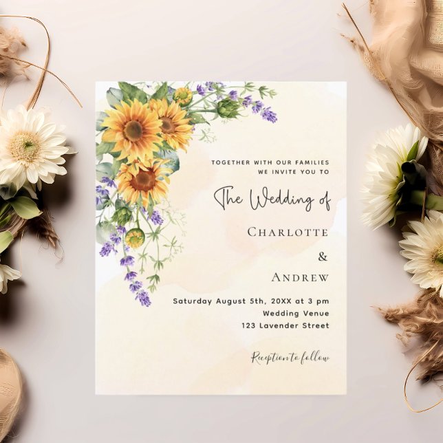Sunflowers lavender florals wedding invitation (Creator Uploaded)