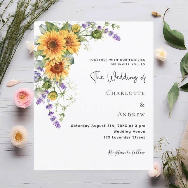 Sunflowers lavender florals wedding invitation (Creator Uploaded)