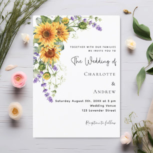 Sunflowers lavender florals wedding  invitation