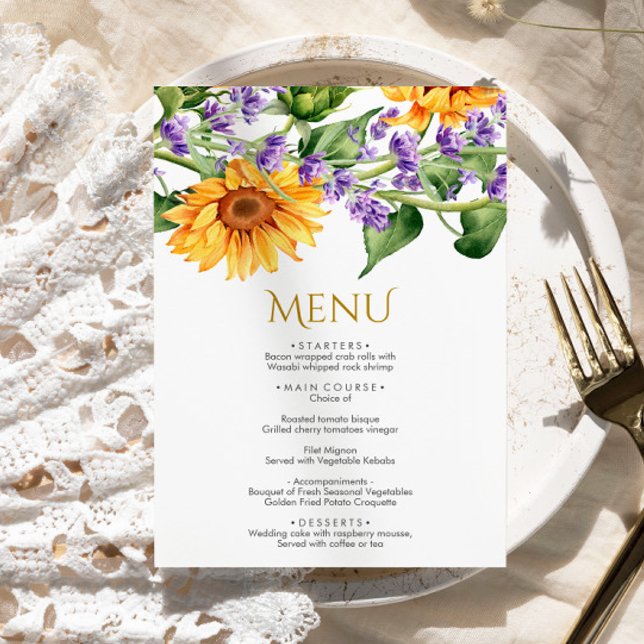Sunflowers & Lavender Wedding Menu (Creator Uploaded)