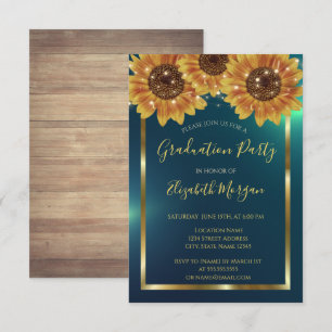 Sunflowers,Lights, Wood,Confetti Green Graduation Invitation
