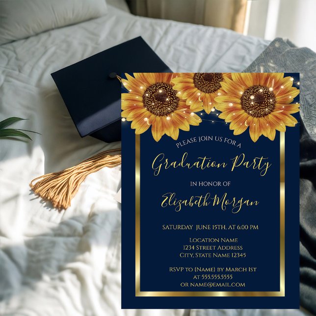 Sunflowers,Lights, Wood, Frame Graduation Party Invitation (Creator Uploaded)