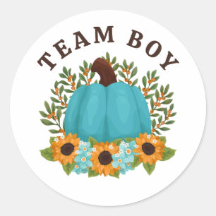 Sunflowers Little Pumpkin Gender Reveal Team Boy Classic Round Sticker