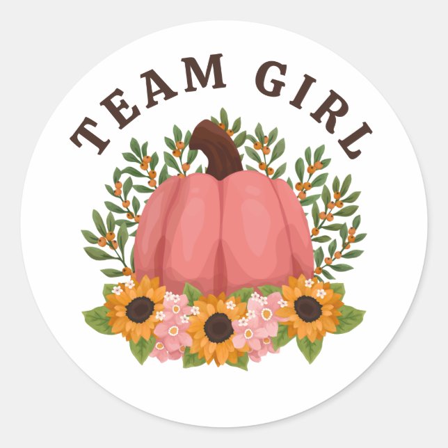 Sunflowers Little Pumpkin Gender Reveal Team Girl Classic Round Sticker (Front)