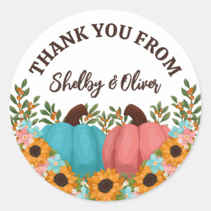 Sunflowers Little Pumpkin Gender Reveal Thank You Classic Round Sticker