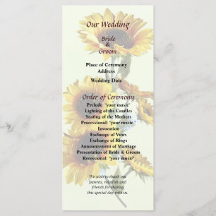 Sunflowers Looking Up Wedding Program Programme