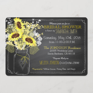 Sunflowers Mason Jar Chalkboard Bridal Shower Invitation