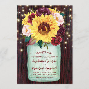 Sunflowers Mason Jar String Lights Floral Wedding Invitation