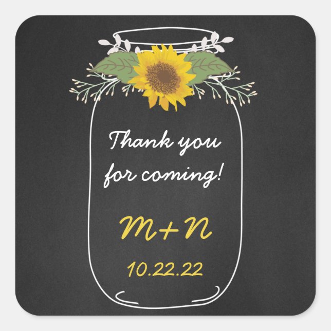 Sunflowers Mason Jar thank you wedding favour Square Sticker (Front)