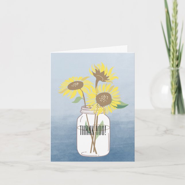 Sunflowers Mason Jar Watercolor Thank You (Front)