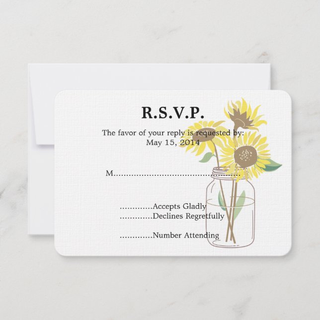 Sunflowers Mason Jar  Wedding RSVP (Front)