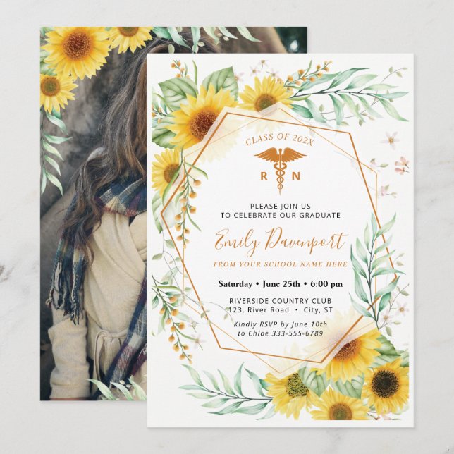 Sunflowers Medical Logo Invitation Greenery (Front/Back)