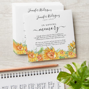 Sunflowers Memorial Funeral Seed Packet Envelope