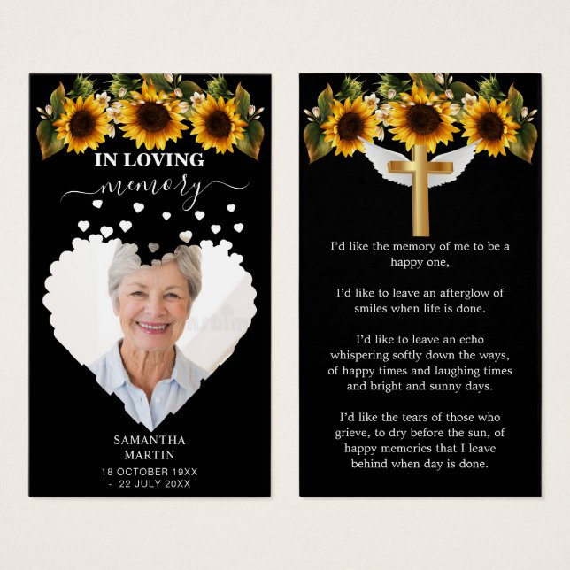 Sunflowers Minimal Memorial Funeral Bookmark (Front & Back)