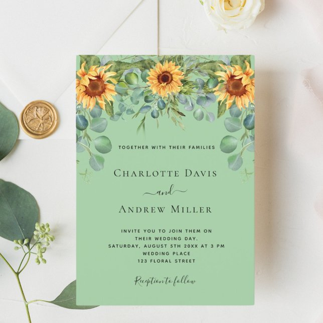 Sunflowers mint green eucalyptus greenery invitation (Creator Uploaded)