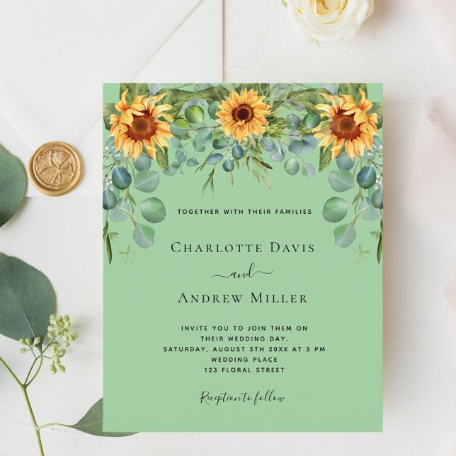 Sunflowers mint green eucalyptus invitation (Creator Uploaded)