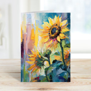 Sunflowers Modern Abstract Floral Painting  Card